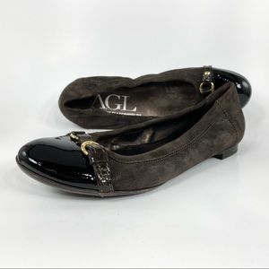 AGL Suede Ballet Flat Leather Cap Toe Slip On Shoe